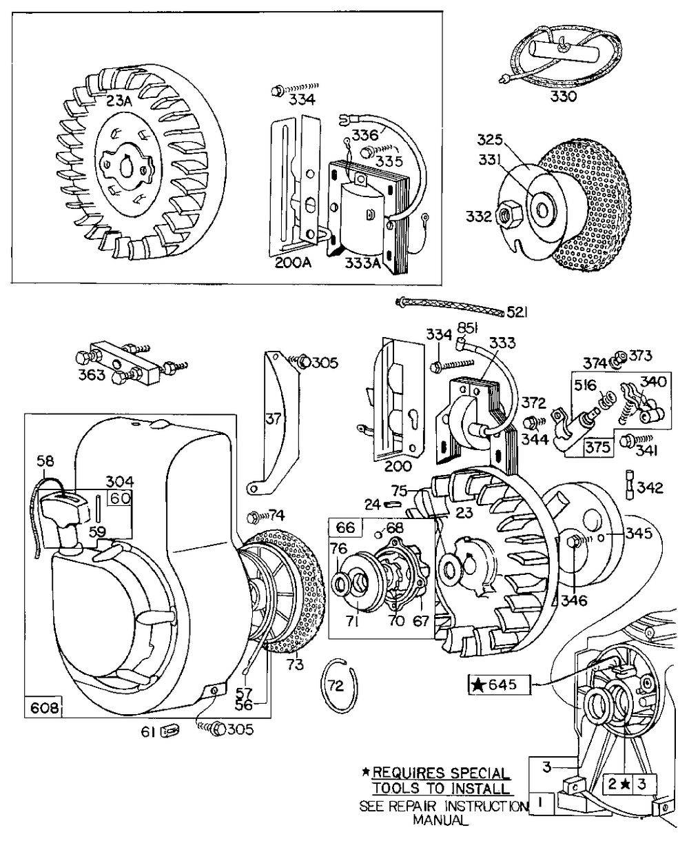 Flywheel, Blower Hsg, Elect Diagram and Parts List for 60111-9400-37  Briggs and Stratton Engine